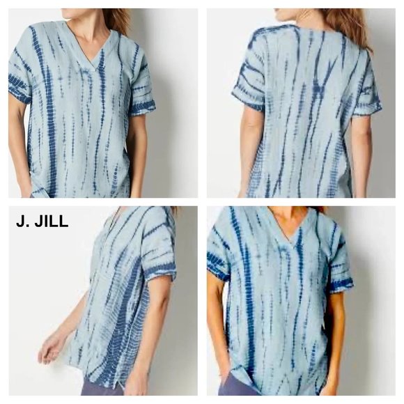Sz L J. Jill Light Blue Tie-Dye Tunic Shirt Boho - Picture 5 of 16